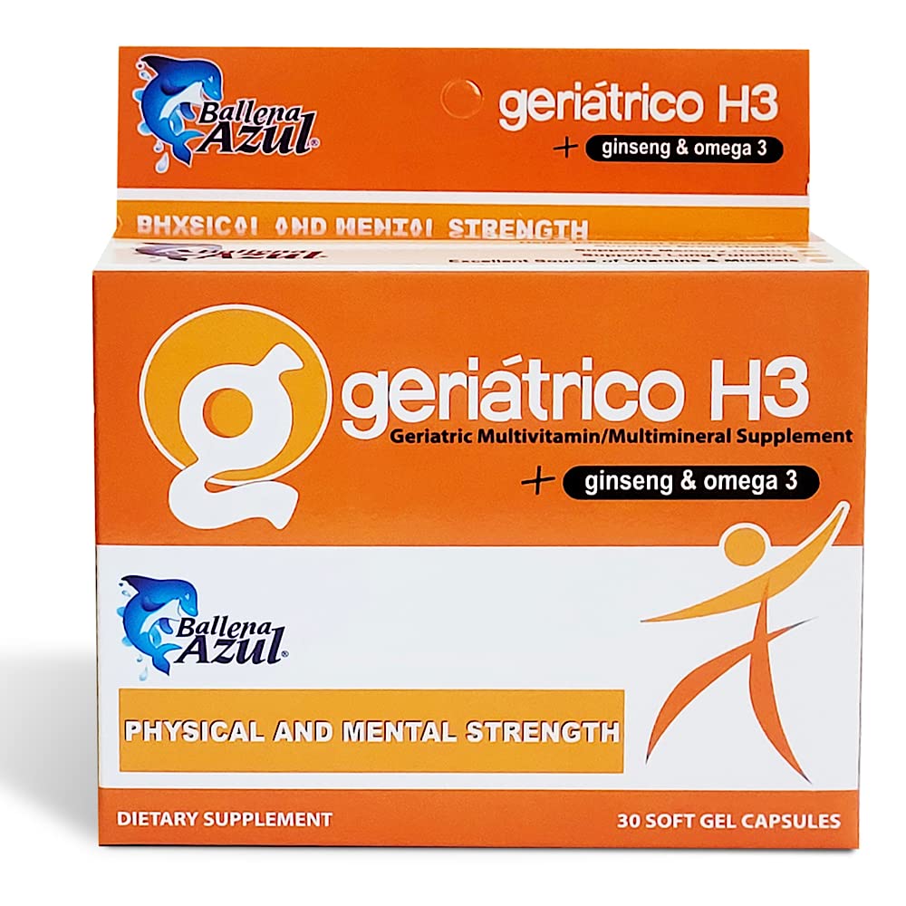 Ballena Azul 饮食补充剂、老年多种维生素、Ginseng和Omega 3