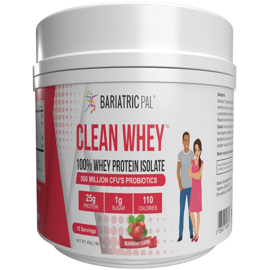 BariatricPal 清洁Whei蛋白(25g) 配有Probiotics-草莓(15种服务)