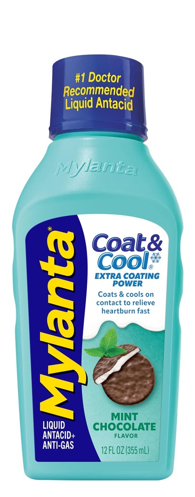 Mylanta Heartburn and Gas Relief, Liquid Antacid, Coat & Cool Formula, Mint巧克力火焰, 12 Fl Oz