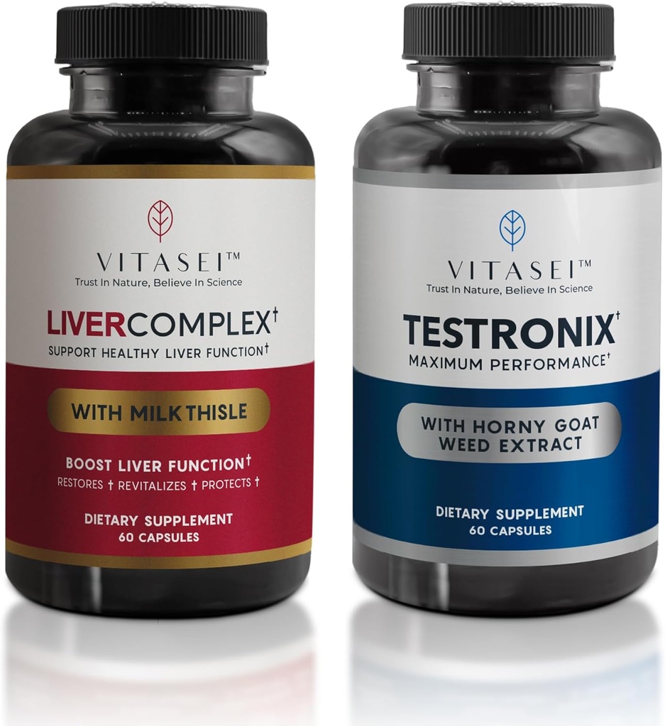 VITASEI Liver Cleanse Detox & Reference, Liver Complex Capsules for Women & Men (60 Capsules) + Testronix Booster for Men (60 Capsules) (英语).