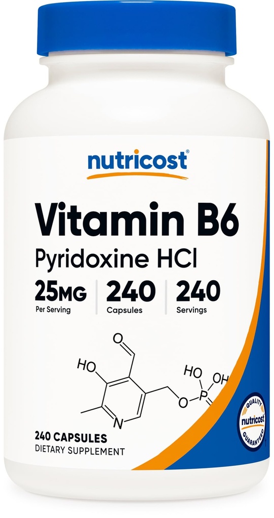 营养成本维生素B6(黄素HCl) 25mg,240 capsules - 非GMO,Gluten Free and Vegetarian 友好体