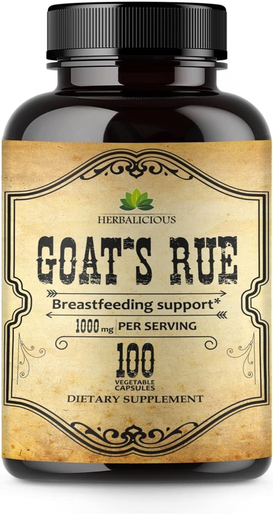 HERBALICIUSG GOAT的Rue Capsules 1000mg - 天然山羊Rue Herbal 补充剂 - 天然加勒加外科动物喂奶-母乳生产食品补充剂支助 - 100 Caps