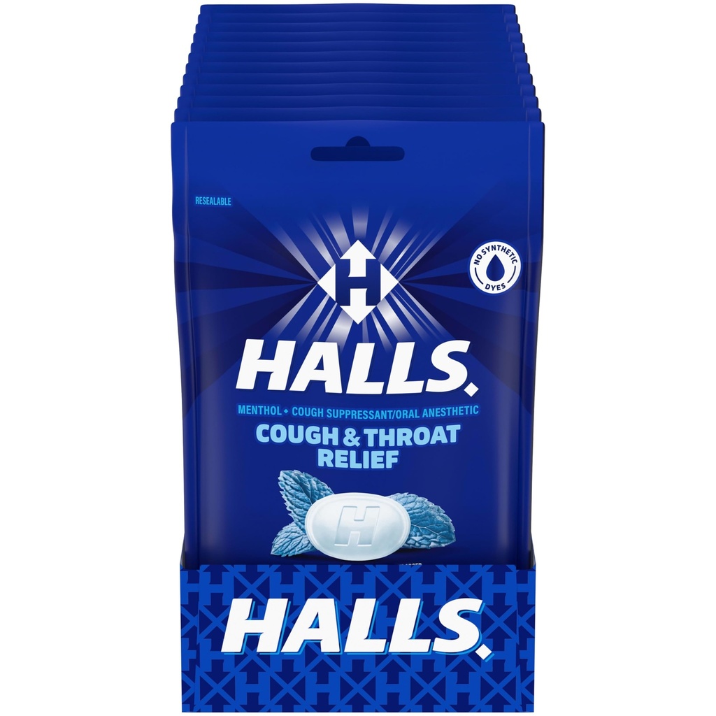 HALLS 咳嗽和喉咙救济 Mentho-Lyptus Cough Drops, 12袋30(共360个滴)