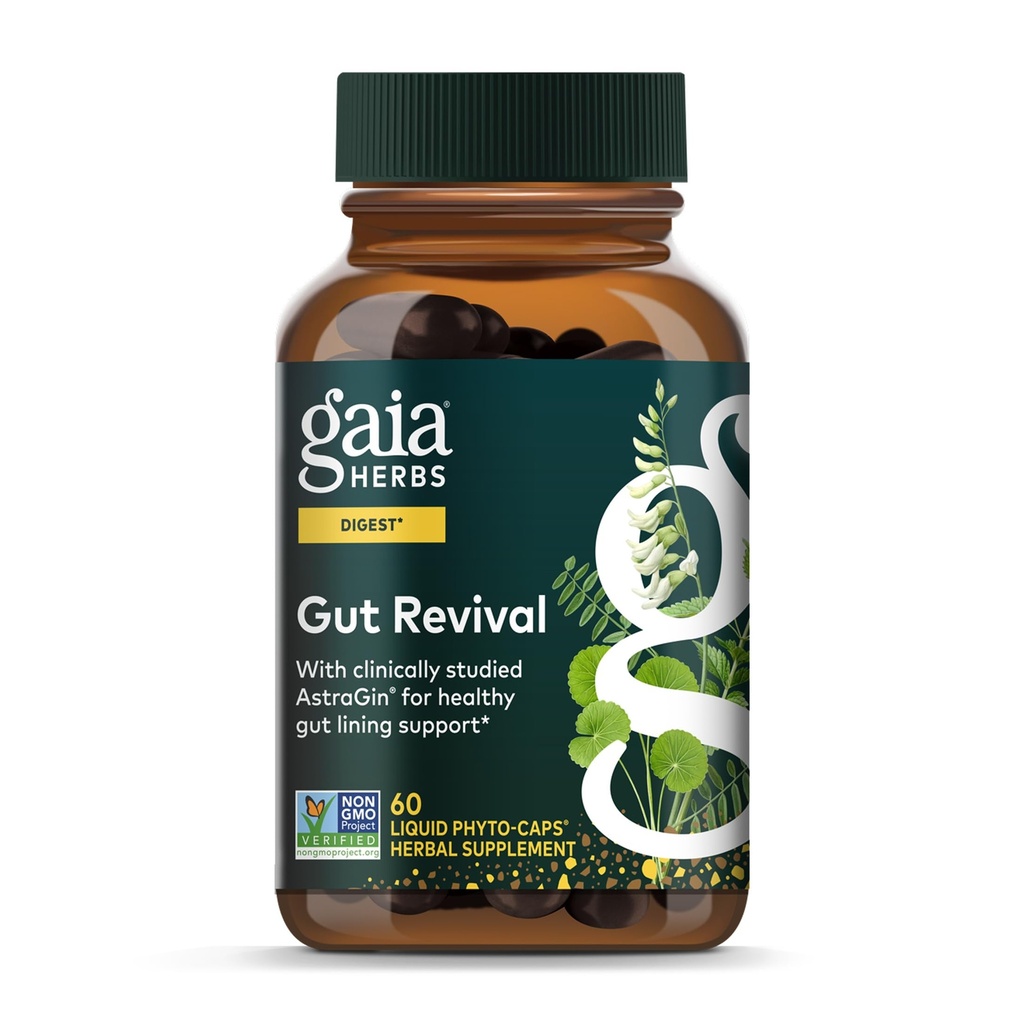 Gaia Herbs Gut Revival - 支持Gut健康的草药文摘增品 - 与Astragalus, Gotu Kola, Jujube & More - 免乳品,大豆和Gluten - 60 Vegan Capsules(60位服务者)