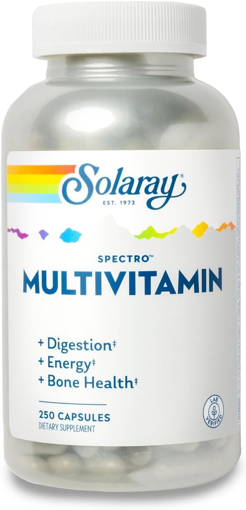 SOLARAY Spectro 多维素加铁 - 多维素加钙,镁,加热绿素,草药和消化酶 - 消化,能源,骨质健康支持(41 Serv,250 CT)