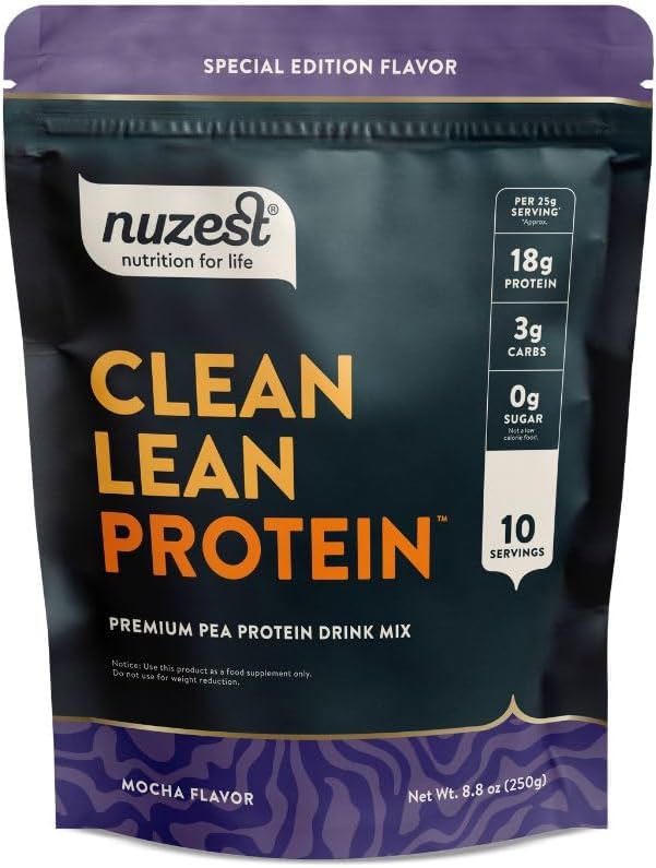 Nuzest - Pea蛋白粉 - Clean Lean protein, Premium Vegan 植物基蛋白粉,乳品自由,Gluten Free, GMO Free protein Shake, Mocha, 8.8 oz