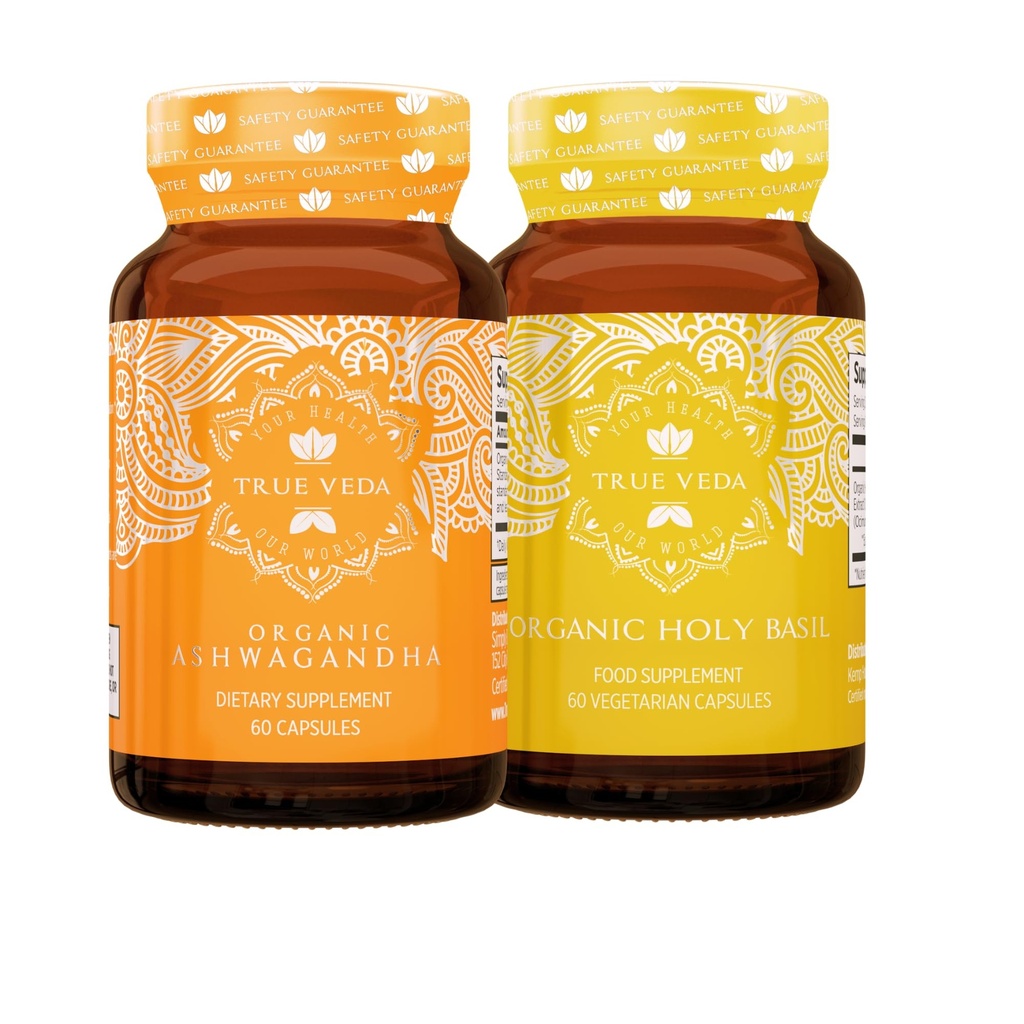 True Veda Mood Bundle | USDA Organic | Multi-Award-Winning | Organic Ashwagandha KSM-66® + Organic Holy Basil with Vitamin B6