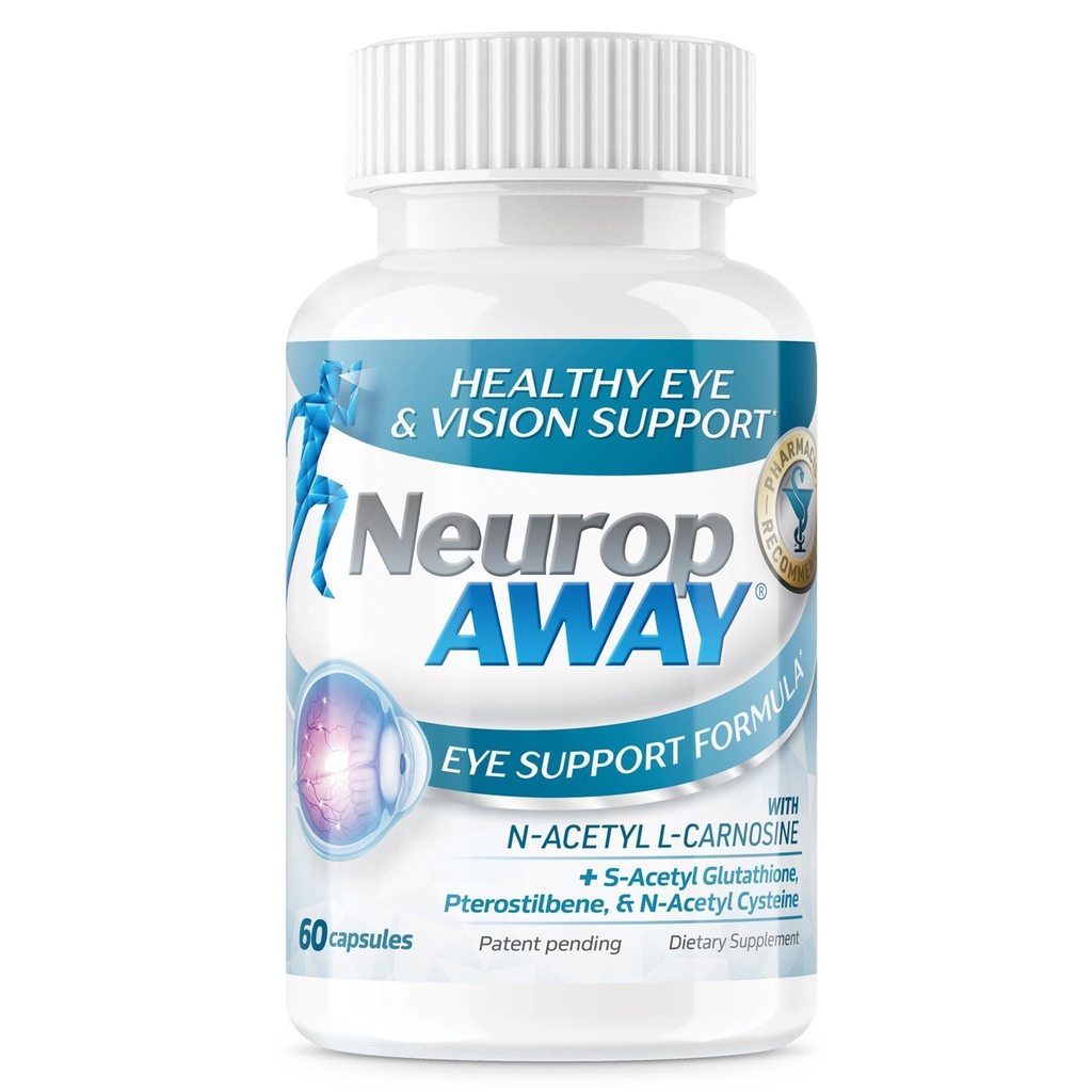 NeuropAwayy眼部支援60CT与Lutein N-乙酰L-Carnosine S-乙酰Glutathione N-乙酰Cystiene Pterostilbene Zeaxanthin 辅助健康视野,帮助模糊和干眼