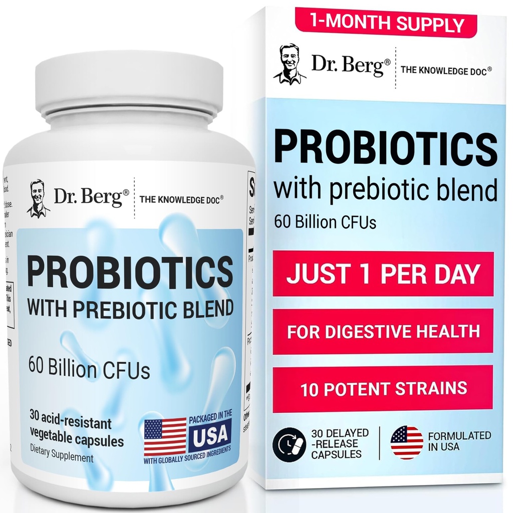 Berg Probiotic Supplements博士(60亿计) -- -- 帮助缓解偶发便秘、腹泻、气体和布洛廷* -- -- 消化性健康的预生和prioticle -- -- 30种