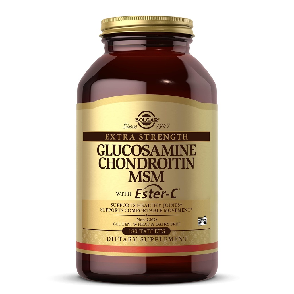 Solgar Extra Force Glucosamine Chondroitin MSM w/Ester-C, 180块药片 - 促进健康关节,支持舒适运动和凝胶形成 - 非GMO,Gluten No,奶制品 No - 60 services