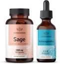 HERBAMA Sage和Ashwagandha Kit - 1 000 mg Sage Leaf Capsules & Ashwagandha 根纹 2 oz - Vegan,非GMO,糖和无酒精 - 2 包