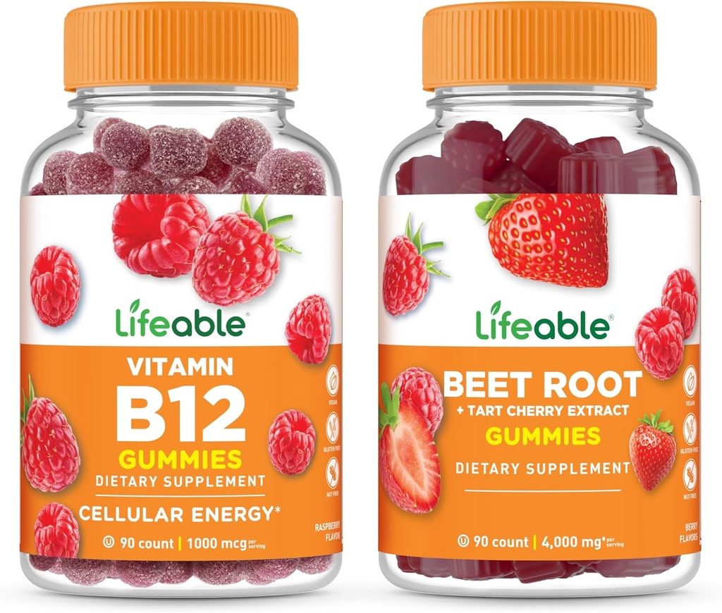 活生生的维生素B12 + 甜菜根,Gummys Bundle - 大品尝,维生素补充,Gluten Free, GMO Free, Chewable