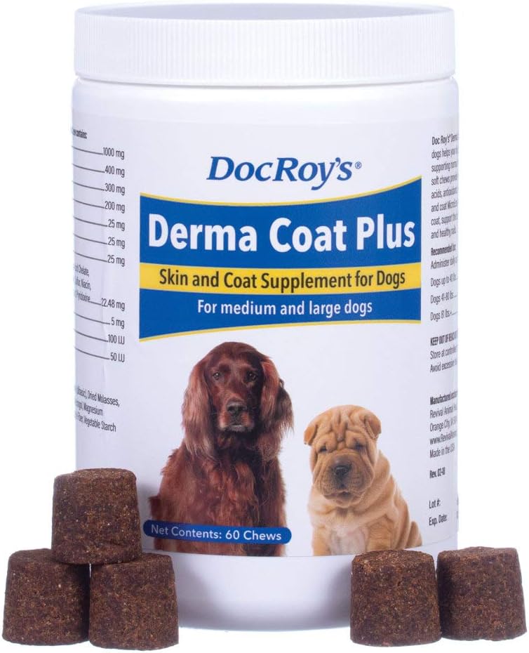 恢复动物健康 Doc Roy's Derma Coat Plus Skin & Coat 中度/大型狗类补充剂-60 cm t Chews