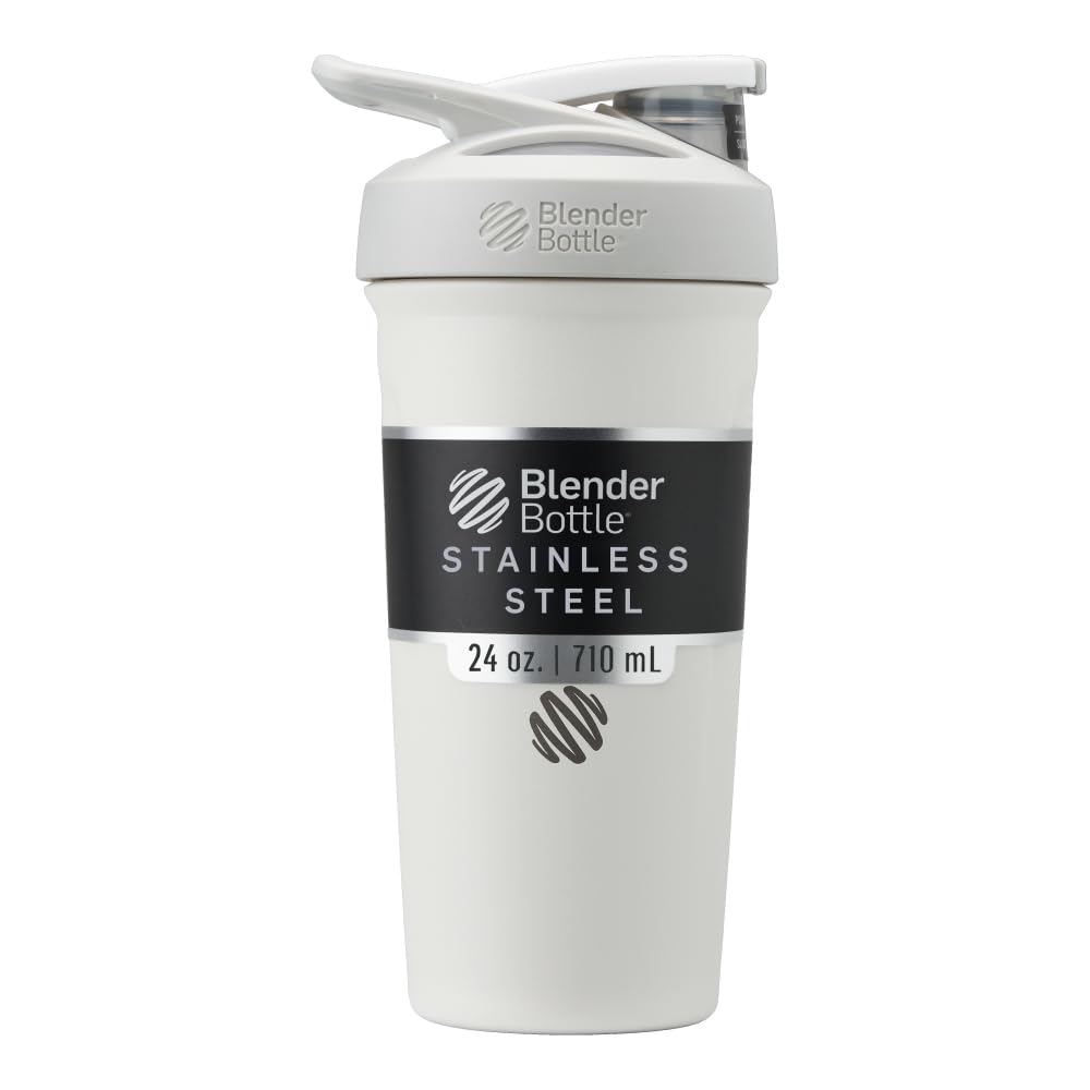 BlenderBottle Strada Shaker Cup 绝缘无锡钢铁水瓶 配电威斯克 24 Ounce, 白色