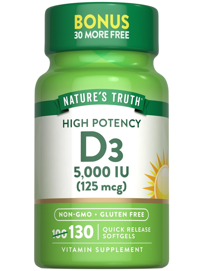 自然真理维他命D35000 IU软胶 130 Counter QQ 高概率 QX Non-GMO & Gluten Free Supplement