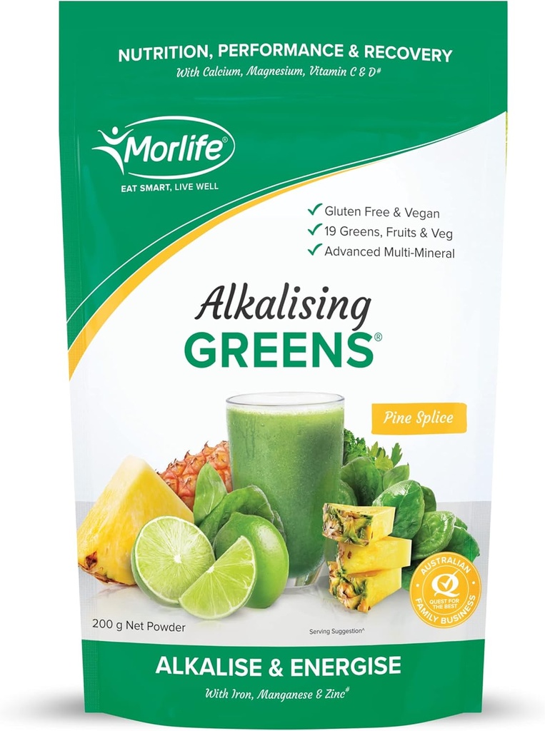 Morlife Alkalising Greens Powder 补充品,Pine Splice, 19 超级绿地, 水果和蔬菜, Pre & Probiotics, 关键 Alkalising 矿物, 蔬菜超级食品配方, 7 oz, 20 服务