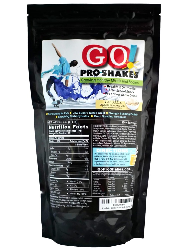 GO Pro Shakes – 儿童与青少年蛋白质粉滑块 – 健康小吃 – 没有添加糖 – 支持增长与力量 – 奶油香草 Flavor