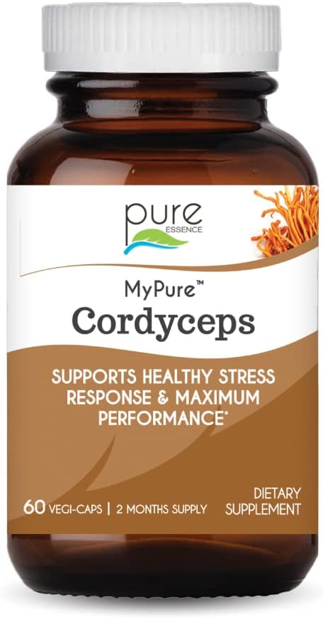PURE ESSENCE LABS MyPure Cordyceps - 有机蘑菇补充剂 - 100% 真正的蘑菇提取剂 - 最佳免疫支持,压力缓解,成年男女建筑能源(60卡普勒)