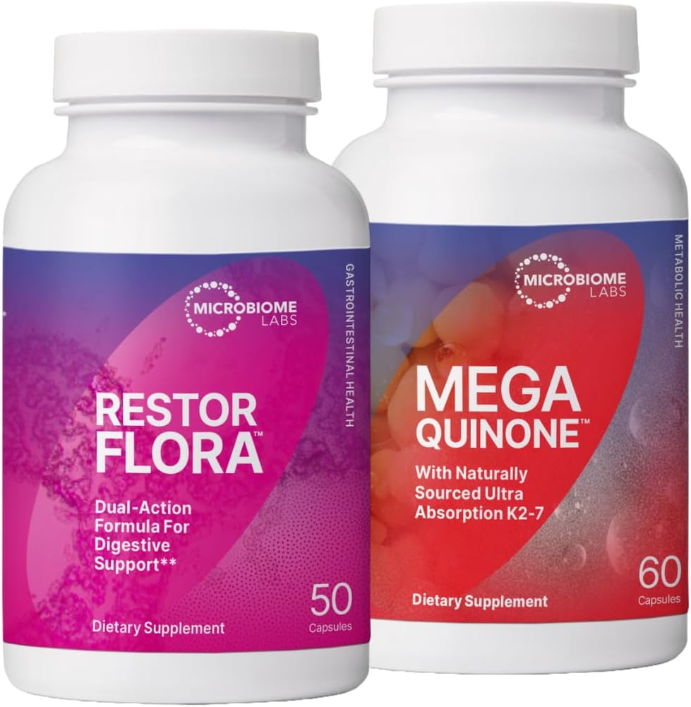 微生素实验室 RestorFlora Spore & Yeast Probiotics 补充(50 Capsules) + Mega Quinone K2-7 完整的维生素 K 补充维生素 K1 & K2 MK-7 K2 配有镁和锌(60 Capsules) - 2 产品