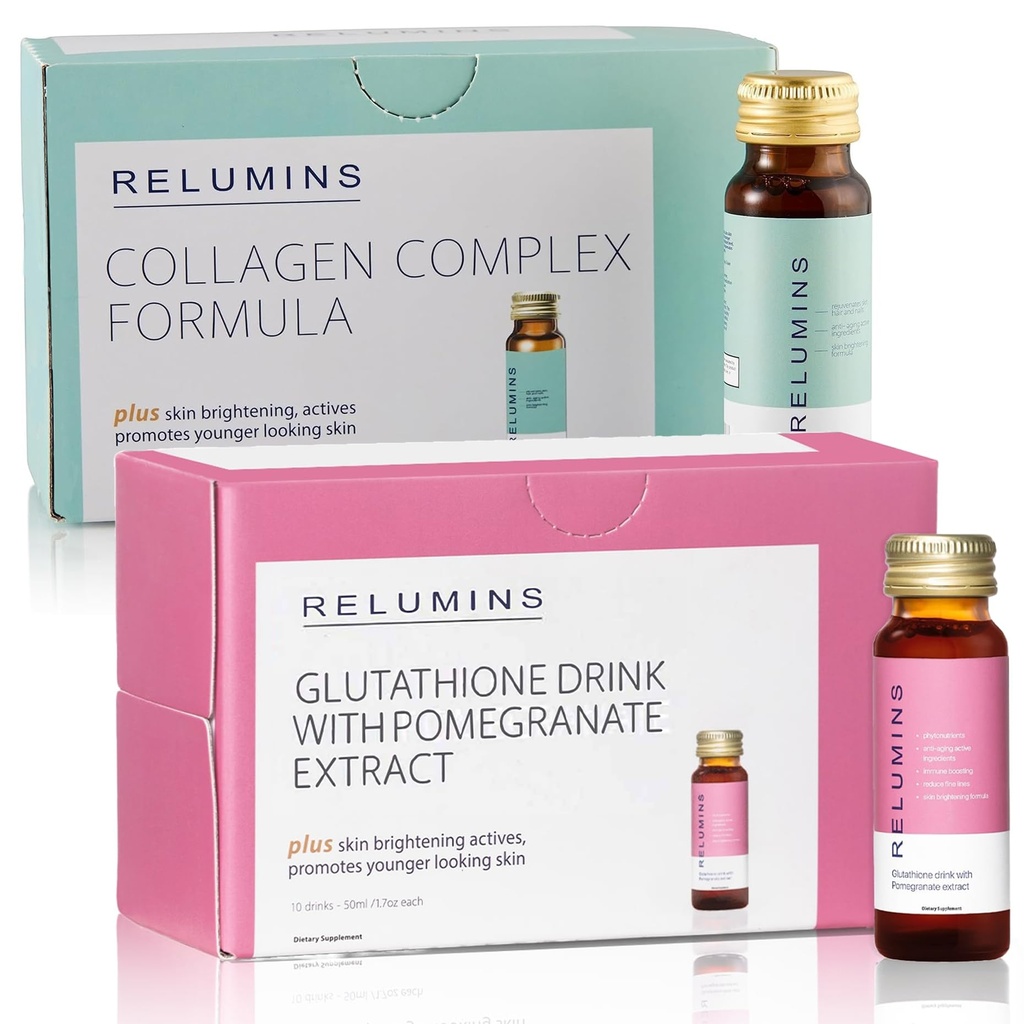 Relumins Advance Rejuvenation Collagen Beautific drink – Apple Flavor & Beauti Glutatithione drink – 石榴Flavor – 刷新,Radiant皮肤与健康营养-Rich公式 – 1 box – 每盒