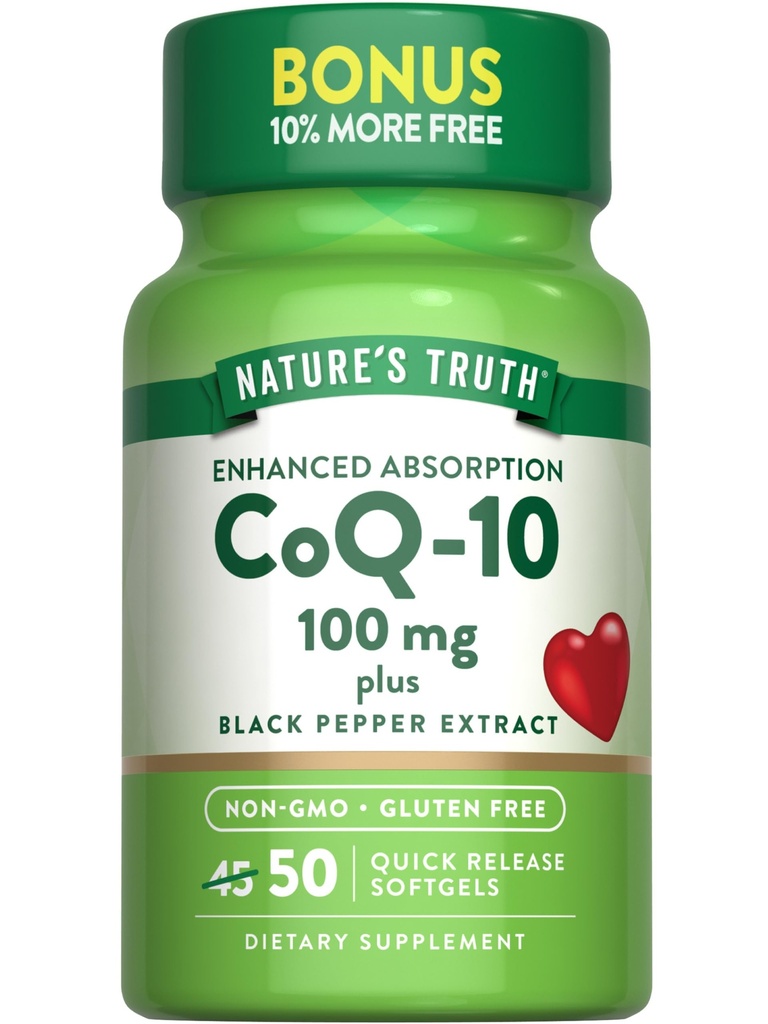 Nature's Truth CoQ10 100mg QQ 50 Softgels + Plus Black Pepper Extract + Non-GMO 和 Gluten Free Supplement 互联网档案馆的存檔,存档日期2013-12-02.