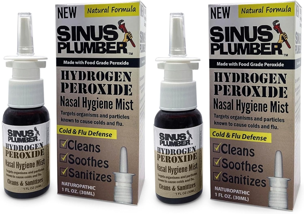 Sinus Plumber Hydrogen Peroxio Nasal Spray 2 Pack - 将空气中性物品用于鼻卫生和防冷