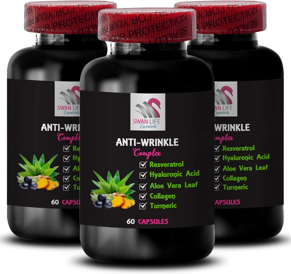 Alpha Lipoic Acid - 抗皱复合物 - L-Glutathione, Aloe Vera, Collagen Support, Green Coffee Bean, Lycopene, Turmeric, Grape Seed, 液压杆,皮肤固结,平滑纹理 3Bot 180 Caps