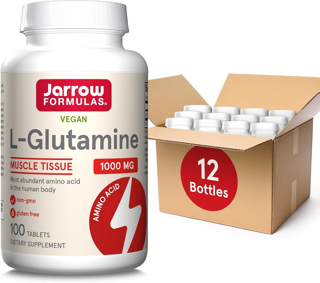 Jarrow Formules L-Glutamine 1000毫克,肌肉组织膳食补充剂,多功能氨基酸,免疫支持,100易溶片,50-100天供应,包装12