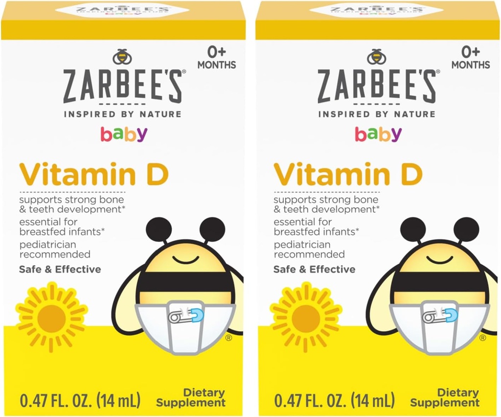 扎比的婴儿维生素D滴,400IU(10mcg) 婴儿和托德勒液体补充剂,新生和上,滴水器 Syringe 包含,包装为 2 0.47 Fl Oz Oz瓶