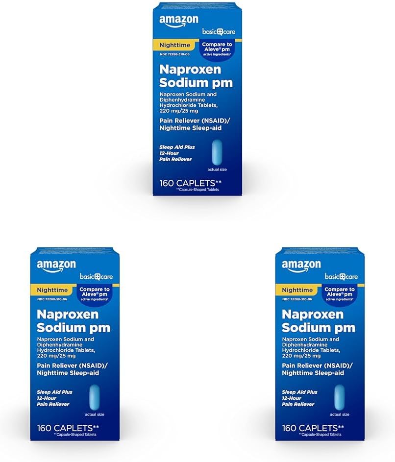 PM、Naproxen Sodium、220毫克/二酚胺氢氯化物、25毫克平板药、Pain Reliver/Nighttime睡眠援助,160个计数(3包)