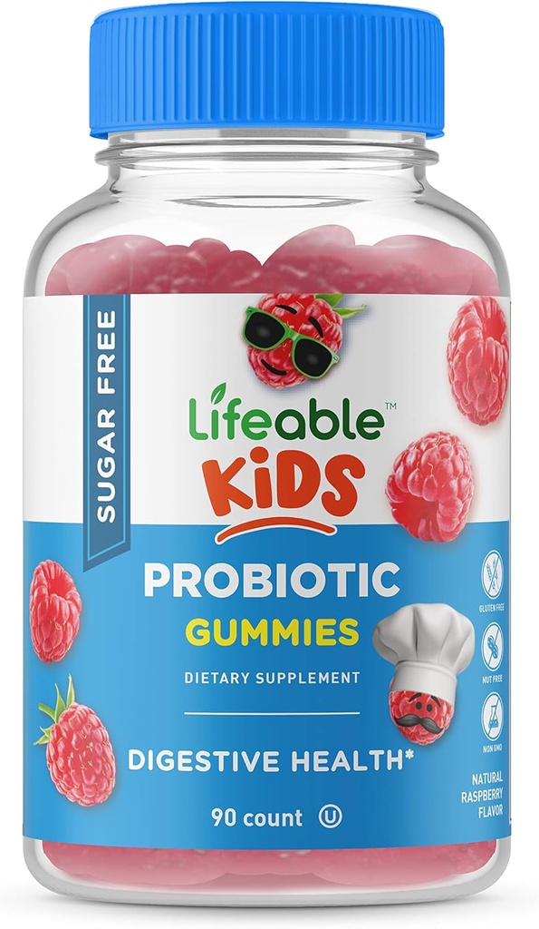 Lifeable Sugar Free Probiotics for Kids – Great Tasting Natural Flavor Gummy Supplement Chewable – GMO Free, Vegetarian, Gluten Free – for Gut Health and Immune Support – for Children – 90 Gummies