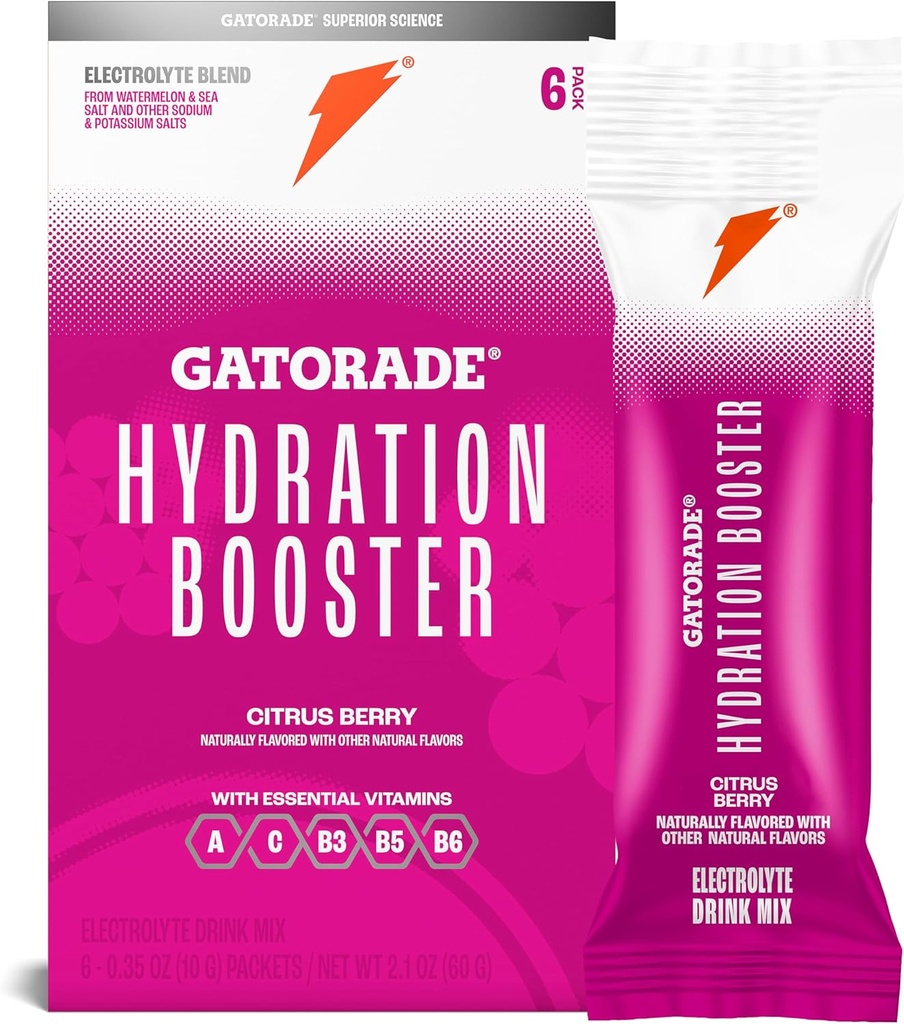 Gatorade 水解助推器 电解液 饮用Mix Powder Packets, Citrus Berry, 高级电解液混合剂, 无添加颜色, 无人工甜化剂, 基本维生素 A, C, B3, B5, B6, 制造 20 Fl Oz, (6 Pack)