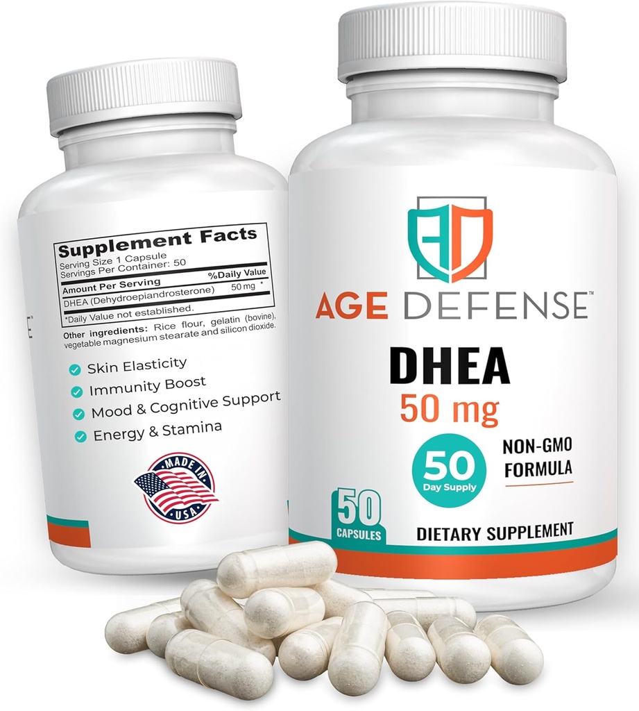 DHEA Capsules - DHEA 补充剂 - 自然能源支持和免疫支持 - 支持生命力,皮肤弹性,和整体健康 - DHEA 补充剂 女性和男性(50毫克)