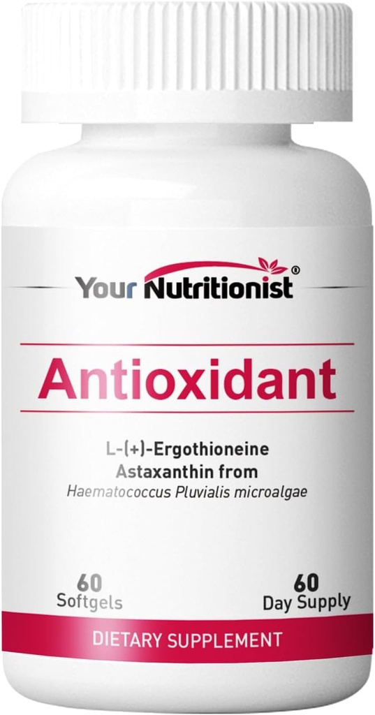 抗氧化剂软胶 - 来自阿尔盖的Astaxanthin,Ergothioneine - 60 Counts, 60日供应