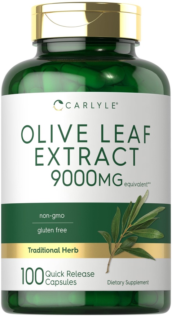 Carlyle Olive Leaf Capsules 9000mg = 100 Counter = Non-GMO, Gluten Free = 高潜力补充