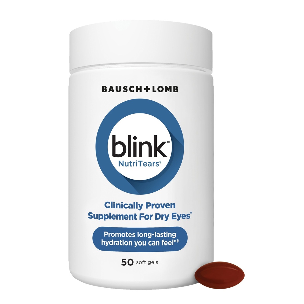 BLINK NutriTears 临床证明的干眼、用Lutein & Zeaxanthin 和维生素D补充液晶眼,用于长效救护,50软胶