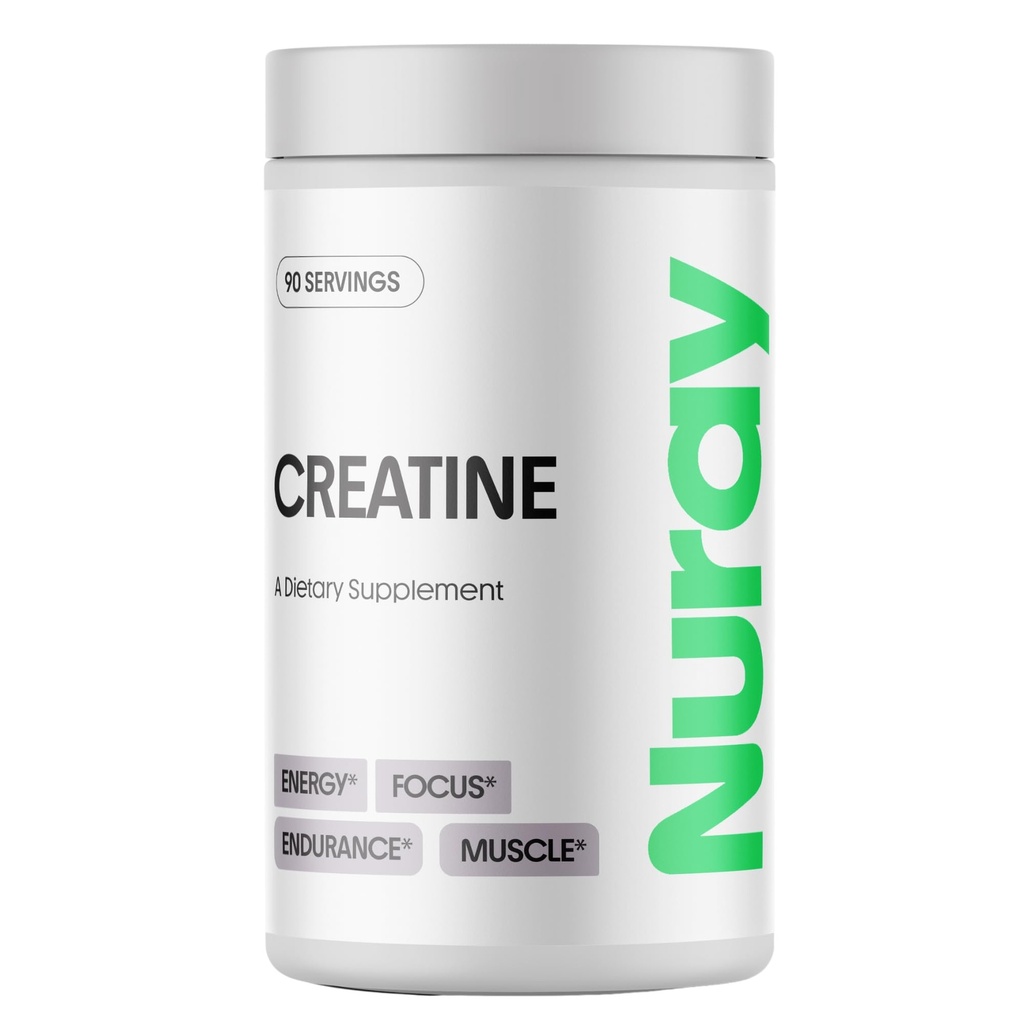 Nuray Premium Creatine Monohydrate Powder – 能量增强器和锻炼性能与恢复,支持肌肉质量与脑功能 — 不受欢迎,90 服务,蔬菜