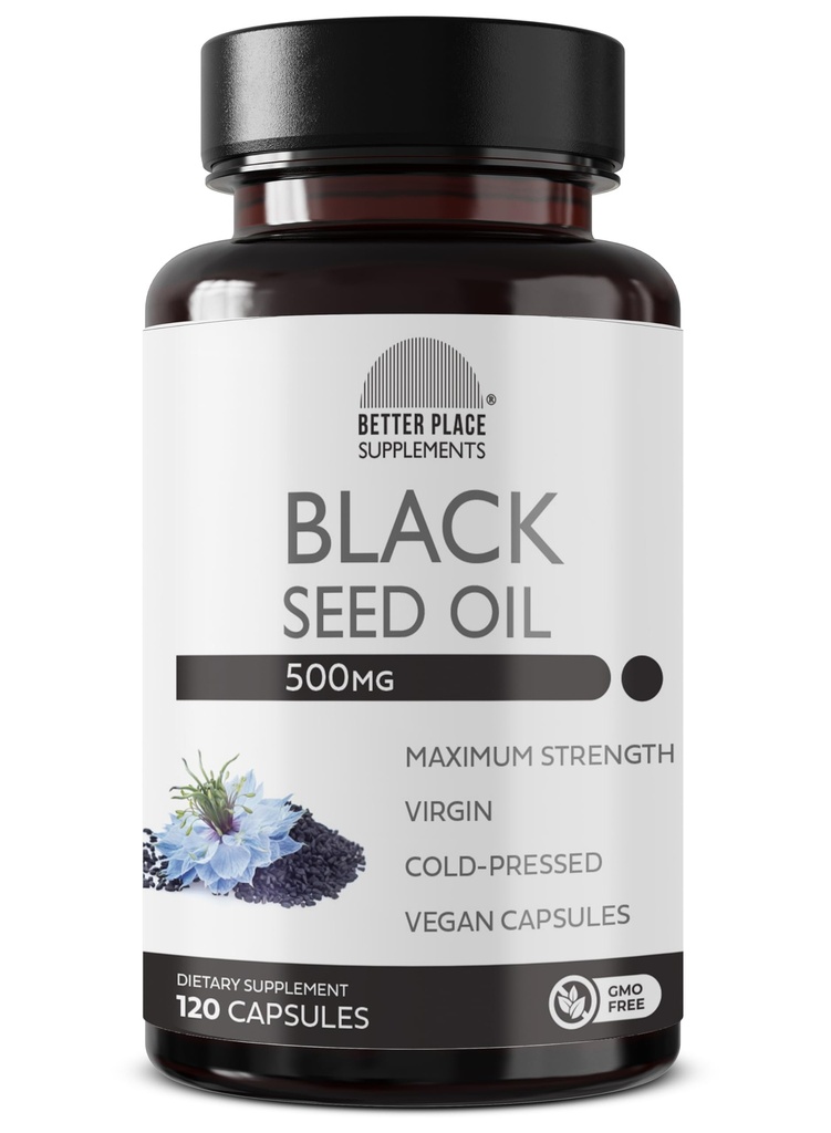黑种子油盖 | (Non-GMO & Vegan) 冷皮 Nigella Sativa 提供纯黑色 Cumin种子油 | 超级抗氧化剂 用于消化,联合,头发和皮肤 每卡普尔500mg