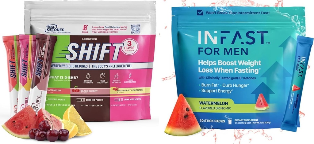 Real Ketones 间歇性快餐饮料混合套餐 用于重量损失支持 Shift 电解质 变形包和间歇性快餐 男子用 BHB 外源性快餐( 每人30个计)
