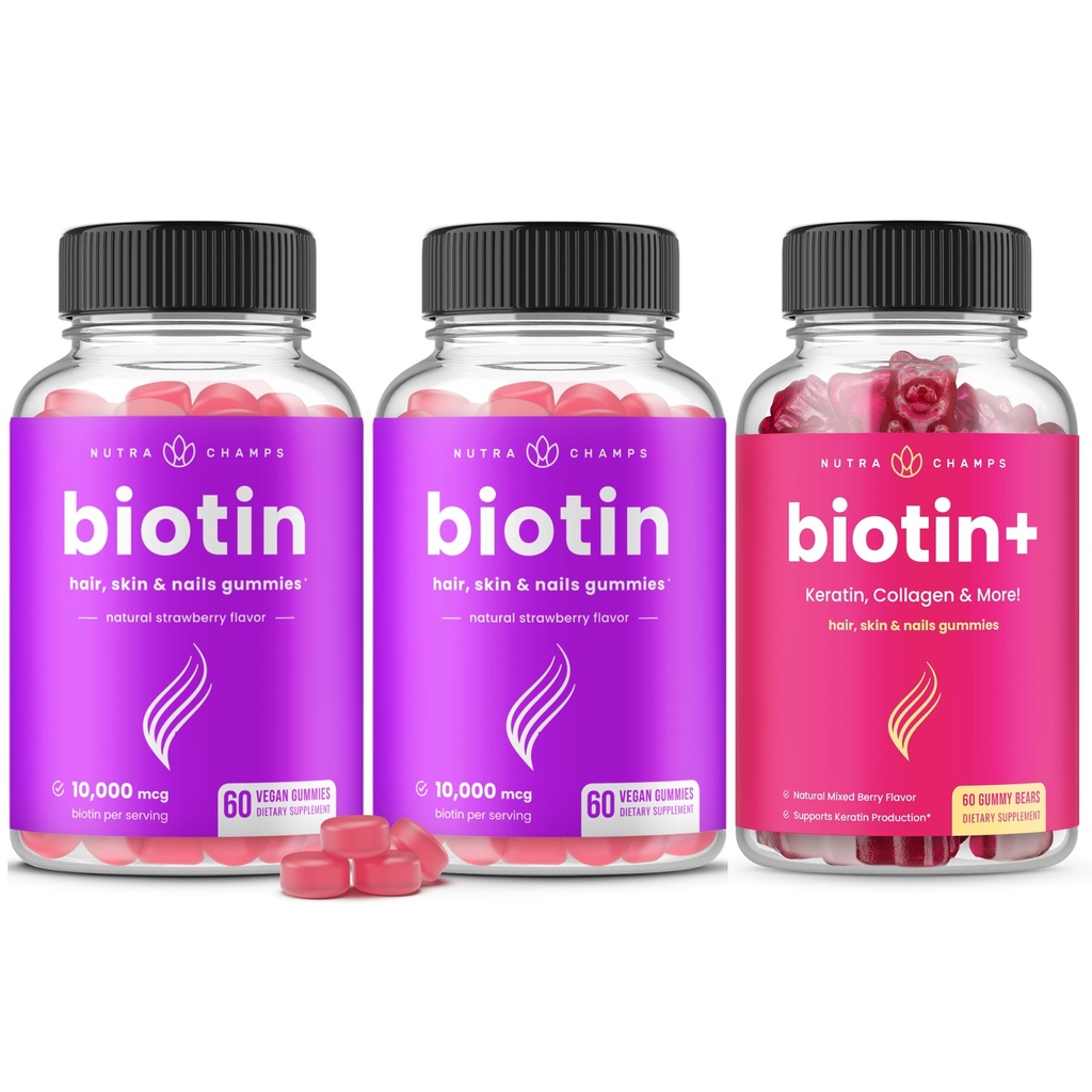 NutraChamps 完整生物素包用于头发,皮肤和钉. 2 包装生物锡和生物锡+