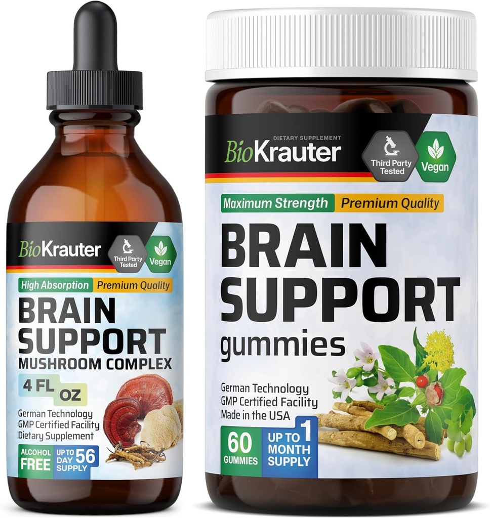 BIO KRAUTER 大脑支持 60 Gummys & Brain Support 蘑菇叮当 4 Fl. Oz.