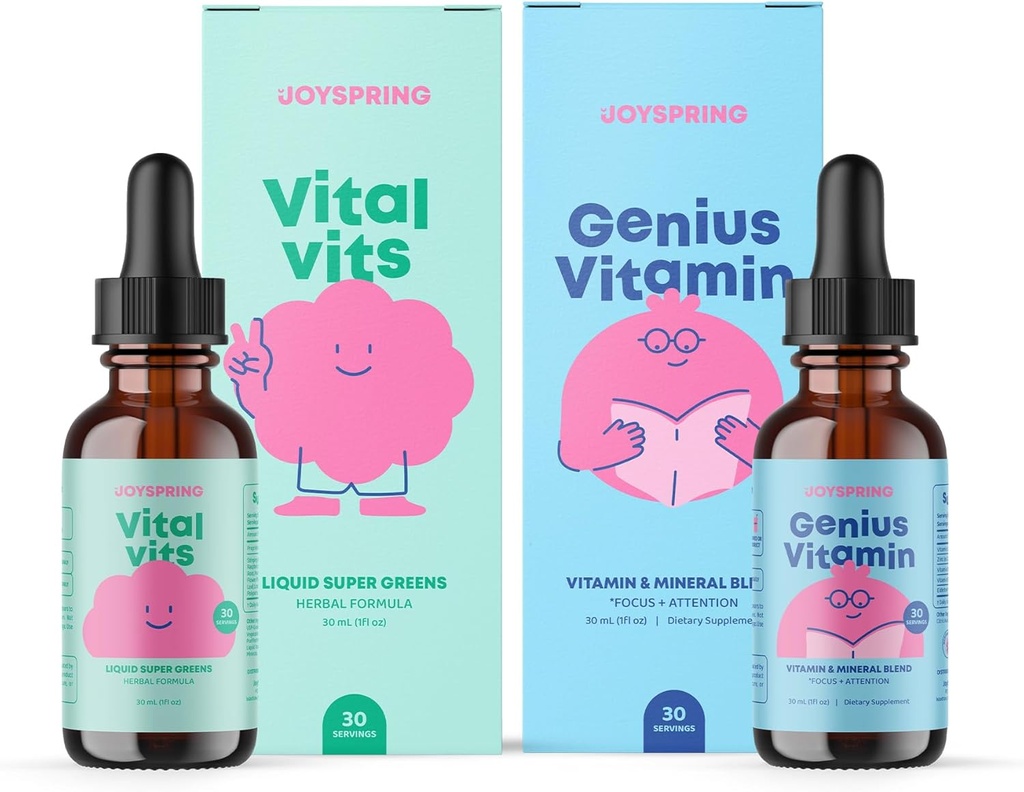 JoySpring Daily Multivevitamin with Burdock Root & Elderberry Bundle 儿童维生素自然来源、非GMO、非酒精液体配方、豁免健康支持 QQ Vegan & 蔬菜补充品