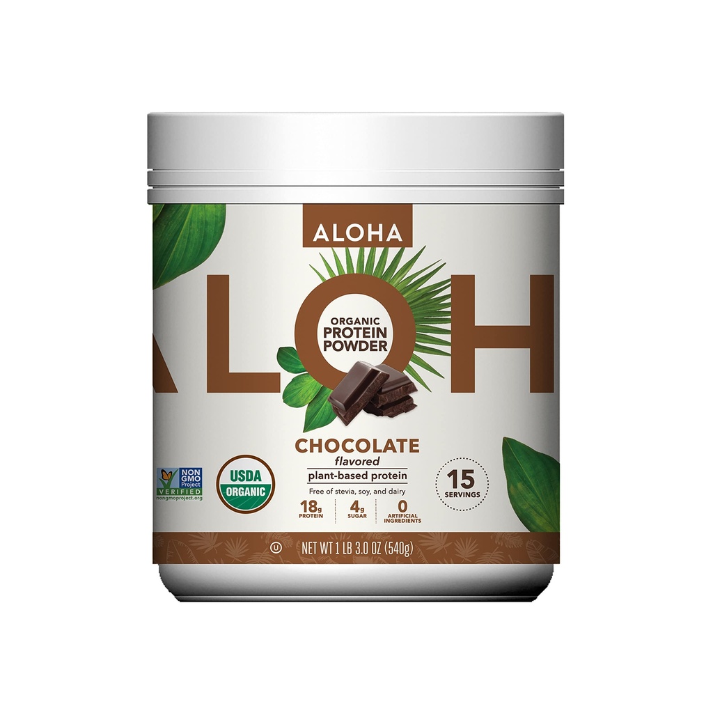 ALOHA 有机植物基蛋白粉,Stevia Free,巧克力,19.6 oz,15 services