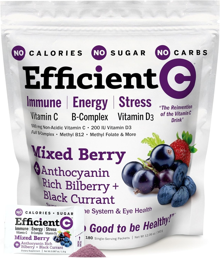 AndreW Lessman 高效C 混合Berry 90 Packets -- -- 免疫、能源、压力和眼部健康支持。 恢复维生素C饮料。 没有卡罗斯。 没有糖。 没有碳化物。 易为混音.