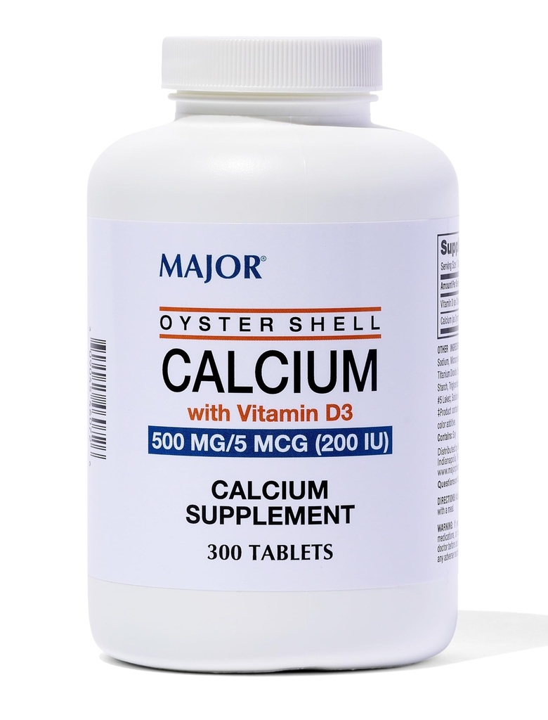 含有维生素D3500 mg/ 5 mcg(200 IU)的主要牡蛎壳钙 - 每日钙补充剂 - 300块(1包)