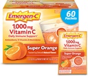 Emergen-C 1000mg 维他命 C 粉 日用 维他命 咖啡因 免费维他命 C 配有 Zinc 和 Manganese , B 维他命 和电解质 超级橙色 Flavor - 60 Count/2 Month 供应