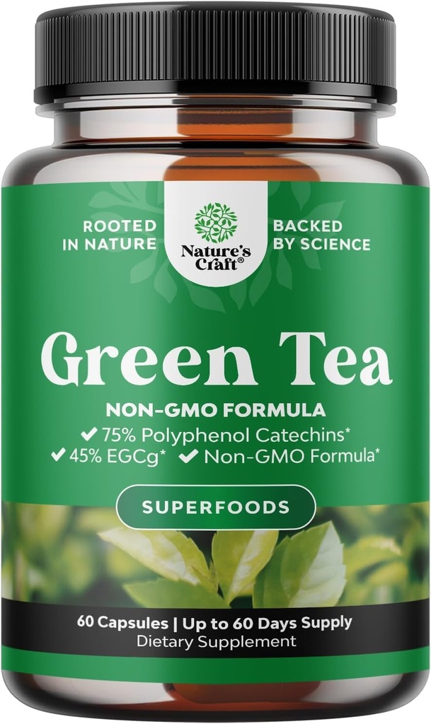 绿茶提取卡普苏莱斯 - 500mg纯叶绿茶咖啡因补充剂 - EGCG,咖啡因提取剂和多酚补充剂 健康代谢支持女性和男性 - 天然解毒 - 60 Counter
