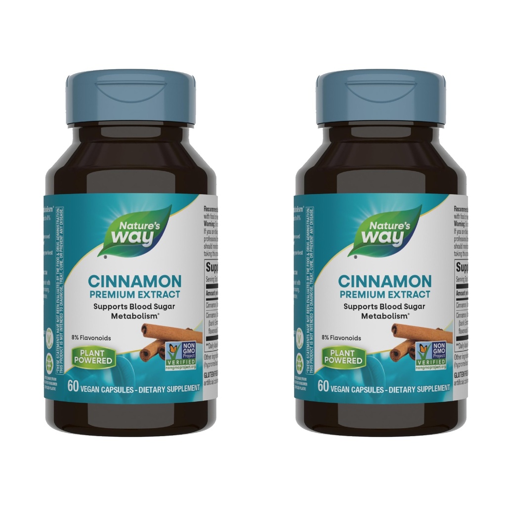 自然之道 Premium 提取肉桂 标准化为8% Flavoids 60 Vcaps (Pack of 2)