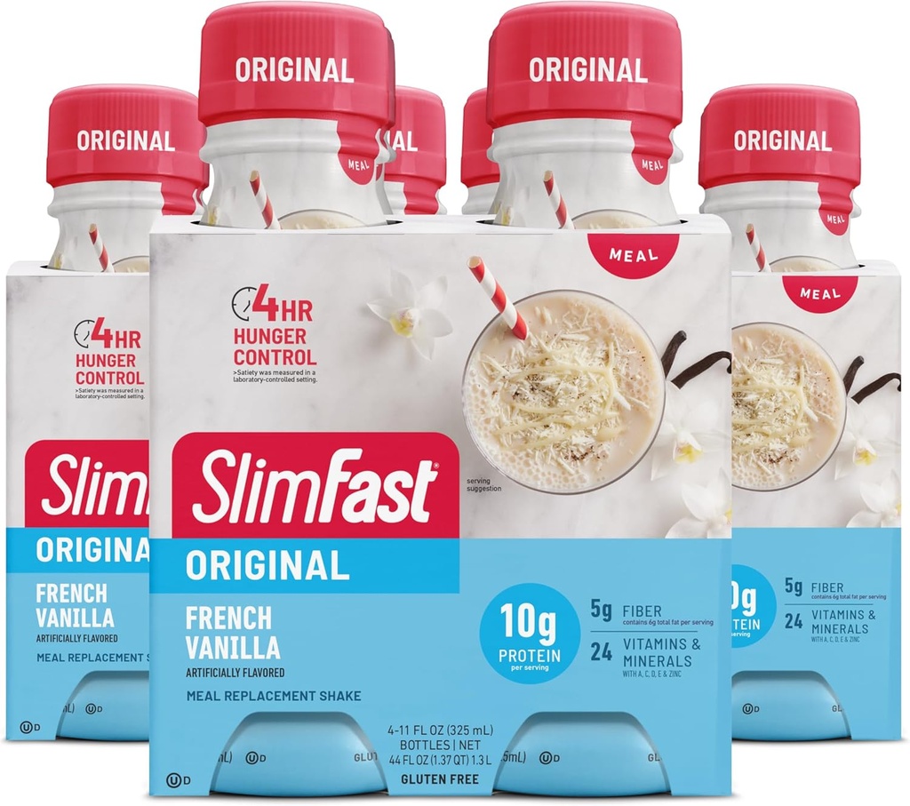 SlimFast Meal Executive Shake,原型法式香草,10g 准备饮用蛋白质,11 Fl. Oz瓶,4 Counter (Pack of 3) (Package May Vary)
