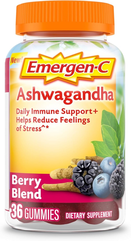 Emergen-C Vitamin C and Ashwagandha Gummys,《支持免疫的饮食补充》,Berry Blend,《回到学校基本知识》——36个